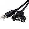 Nickel-Plated, USB 2.0 A/M to A/F Panel Mount cable, L=1M,BLK
